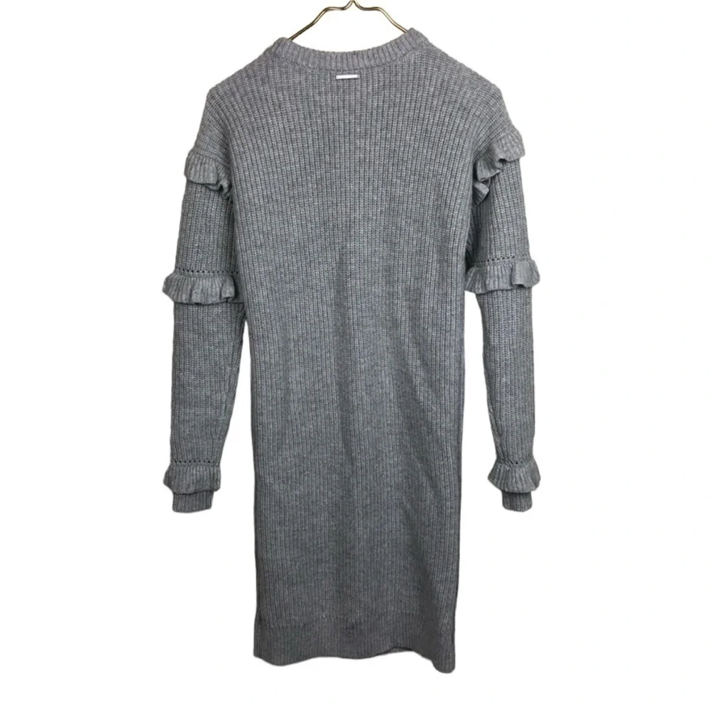 Michael Kors Ruffled Ribbed Sweater Dress Gray XXS